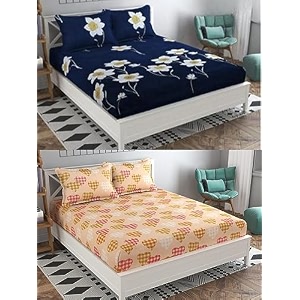 soniasaa combo pack of 2 double bedsheet with 4 free pillow covers 266 tc soft cotton-blend 228 x 228 cm90x90 inches double bedsheet for double bed