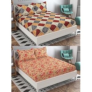 combo pack of 2 double bedsheet with 4 free pillow covers 266 tc soft cotton-blend 228 x 228 cm90x90 inches double bedsheet for double bed