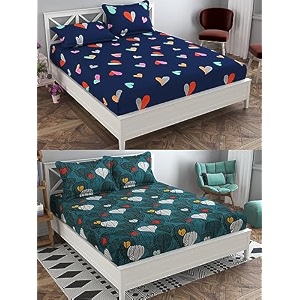 combo pack of 2 double bedsheet with 4 free pillow covers 266 tc soft cotton-blend 228 x 228 cm90x90 inches double bedsheet for double bed