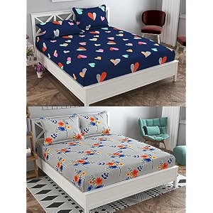 soniasaa combo pack of 2 double bedsheet with 4 free pillow covers 266 tc soft cotton-blend 228 x 228 cm90x90 inches double bedsheet for double bed