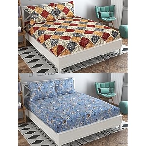 combo pack of 2 double bedsheet with 4 free pillow covers 266 tc soft cotton-blend 228 x 228 cm90x90 inches double bedsheet for double bed