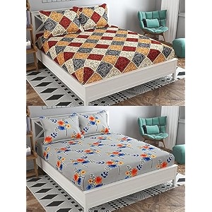combo pack of 2 double bedsheet with 4 free pillow covers 266 tc soft cotton-blend 228 x 228 cm90x90 inches double bedsheet for double bed
