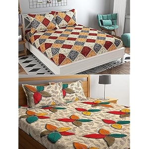 combo pack of 2 double bedsheet with 4 free pillow covers 266 tc soft cotton-blend 228 x 228 cm90x90 inches double bedsheet for double bed