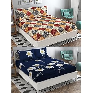 soniasaa combo pack of 2 double bedsheet with 4 free pillow covers 266 tc soft cotton-blend 228 x 228 cm90x90 inches double bedsheet for double bed