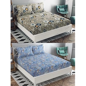 combo pack of 2 double bedsheet with 4 free pillow covers 266 tc soft cotton-blend 228 x 228 cm90x90 inches double bedsheet for double bed