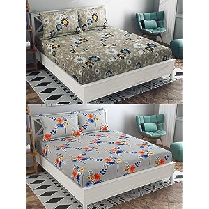 combo pack of 2 double bedsheet with 4 free pillow covers 266 tc soft cotton-blend 228 x 228 cm90x90 inches double bedsheet for double bed