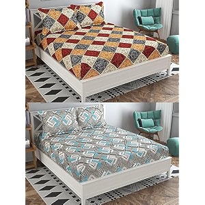 combo pack of 2 double bedsheet with 4 free pillow covers 266 tc soft cotton-blend 228 x 228 cm90x90 inches double bedsheet for double bed