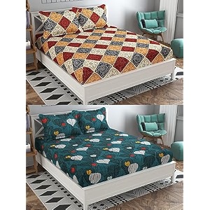combo pack of 2 double bedsheet with 4 free pillow covers 266 tc soft cotton-blend 228 x 228 cm90x90 inches double bedsheet for double bed