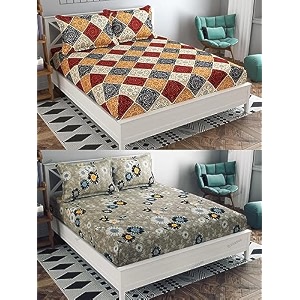 combo pack of 2 double bedsheet with 4 free pillow covers 266 tc soft cotton-blend 228 x 228 cm90x90 inches double bedsheet for double bed