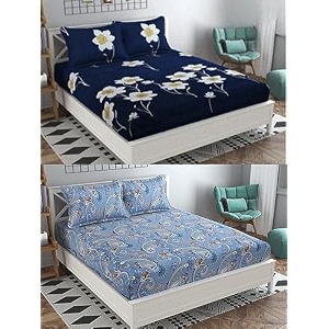 combo pack of 2 double bedsheet with 4 free pillow covers 266 tc soft cotton-blend 228 x 228 cm90x90 inches double bedsheet for double bed