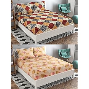 soniasaa combo pack of 2 double bedsheet with 4 free pillow covers 266 tc soft cotton-blend 228 x 228 cm90x90 inches double bedsheet for double bed