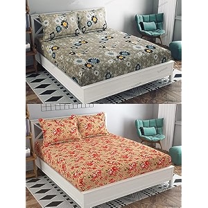 combo pack of 2 double bedsheet with 4 free pillow covers 266 tc soft cotton-blend 228 x 228 cm90x90 inches double bedsheet for double bed
