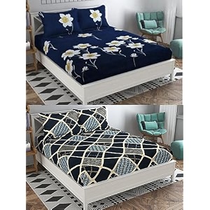 combo pack of 2 double bedsheet with 4 free pillow covers 266 tc soft cotton-blend 228 x 228 cm90x90 inches double bedsheet for double bed