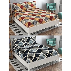 combo pack of 2 double bedsheet with 4 free pillow covers 266 tc soft cotton-blend 228 x 228 cm90x90 inches double bedsheet for double bed