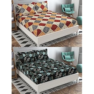 combo pack of 2 double bedsheet with 4 free pillow covers 266 tc soft cotton-blend 228 x 228 cm90x90 inches double bedsheet for double bed
