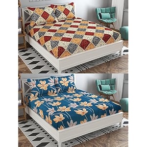 combo pack of 2 double bedsheet with 4 free pillow covers 266 tc soft cotton-blend 228 x 228 cm90x90 inches double bedsheet for double bed