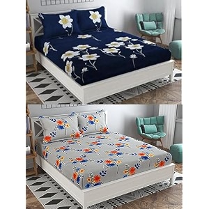 combo pack of 2 double bedsheet with 4 free pillow covers 266 tc soft cotton-blend 228 x 228 cm90x90 inches double bedsheet for double bed