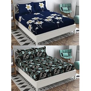 combo pack of 2 double bedsheet with 4 free pillow covers 266 tc soft cotton-blend 228 x 228 cm90x90 inches double bedsheet for double bed