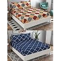 Combo Pack of 2 Double Bedsheet with 4 Free Pillow Covers 266 TC Soft Cotton-Blend 228 x 228 Cm(90X90 Inches) Double Bedsheet for Double Bed