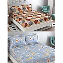 Combo Pack of 2 Double Bedsheet with 4 Free Pillow Covers 266 TC Soft Cotton-Blend 228 x 228 Cm(90X90 Inches) Double Bedsheet for Double Bed