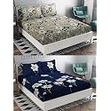 Combo Pack of 2 Double Bedsheet with 4 Free Pillow Covers 266 TC Soft Cotton-Blend 228 x 228 Cm(90X90 Inches) Double Bedsheet for Double Bed