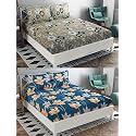 Combo Pack of 2 Double Bedsheet with 4 Free Pillow Covers 266 TC Soft Cotton-Blend 228 x 228 Cm(90X90 Inches) Double Bedsheet for Double Bed