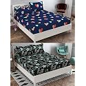 Soniasaa Combo Pack of 2 Double Bedsheet with 4 Free Pillow Covers 266 TC Soft Cotton-Blend 228 x 228 Cm(90X90 Inches) Double Bedsheet for Double Bed