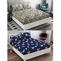 Soniasaa Combo Pack of 2 Double Bedsheet with 4 Free Pillow Covers 266 TC Soft Cotton-Blend 228 x 228 Cm(90X90 Inches) Double Bedsheet for Double Bed