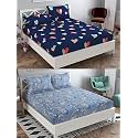 Combo Pack of 2 Double Bedsheet with 4 Free Pillow Covers 266 TC Soft Cotton-Blend 228 x 228 Cm(90X90 Inches) Double Bedsheet for Double Bed