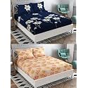 Soniasaa Combo Pack of 2 Double Bedsheet with 4 Free Pillow Covers 266 TC Soft Cotton-Blend 228 x 228 Cm(90X90 Inches) Double Bedsheet for Double Bed