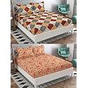 Combo Pack of 2 Double Bedsheet with 4 Free Pillow Covers 266 TC Soft Cotton-Blend 228 x 228 Cm(90X90 Inches) Double Bedsheet for Double Bed