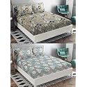 Combo Pack of 2 Double Bedsheet with 4 Free Pillow Covers 266 TC Soft Cotton-Blend 228 x 228 Cm(90X90 Inches) Double Bedsheet for Double Bed