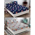 Soniasaa Combo Pack of 2 Double Bedsheet with 4 Free Pillow Covers 266 TC Soft Cotton-Blend 228 x 228 Cm(90X90 Inches) Double Bedsheet for Double Bed