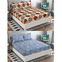 Combo Pack of 2 Double Bedsheet with 4 Free Pillow Covers 266 TC Soft Cotton-Blend 228 x 228 Cm(90X90 Inches) Double Bedsheet for Double Bed