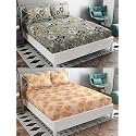 Combo Pack of 2 Double Bedsheet with 4 Free Pillow Covers 266 TC Soft Cotton-Blend 228 x 228 Cm(90X90 Inches) Double Bedsheet for Double Bed