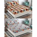 Combo Pack of 2 Double Bedsheet with 4 Free Pillow Covers 266 TC Soft Cotton-Blend 228 x 228 Cm(90X90 Inches) Double Bedsheet for Double Bed