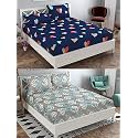 Soniasaa Combo Pack of 2 Double Bedsheet with 4 Free Pillow Covers 266 TC Soft Cotton-Blend 228 x 228 Cm(90X90 Inches) Double Bedsheet for Double Bed