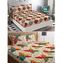 Combo Pack of 2 Double Bedsheet with 4 Free Pillow Covers 266 TC Soft Cotton-Blend 228 x 228 Cm(90X90 Inches) Double Bedsheet for Double Bed
