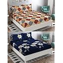 Soniasaa Combo Pack of 2 Double Bedsheet with 4 Free Pillow Covers 266 TC Soft Cotton-Blend 228 x 228 Cm(90X90 Inches) Double Bedsheet for Double Bed
