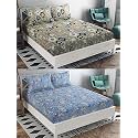 Combo Pack of 2 Double Bedsheet with 4 Free Pillow Covers 266 TC Soft Cotton-Blend 228 x 228 Cm(90X90 Inches) Double Bedsheet for Double Bed