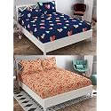 Soniasaa Combo Pack of 2 Double Bedsheet with 4 Free Pillow Covers 266 TC Soft Cotton-Blend 228 x 228 Cm(90X90 Inches) Double Bedsheet for Double Bed