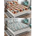 Combo Pack of 2 Double Bedsheet with 4 Free Pillow Covers 266 TC Soft Cotton-Blend 228 x 228 Cm(90X90 Inches) Double Bedsheet for Double Bed