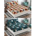 Combo Pack of 2 Double Bedsheet with 4 Free Pillow Covers 266 TC Soft Cotton-Blend 228 x 228 Cm(90X90 Inches) Double Bedsheet for Double Bed