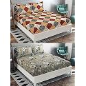 Combo Pack of 2 Double Bedsheet with 4 Free Pillow Covers 266 TC Soft Cotton-Blend 228 x 228 Cm(90X90 Inches) Double Bedsheet for Double Bed