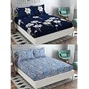 Combo Pack of 2 Double Bedsheet with 4 Free Pillow Covers 266 TC Soft Cotton-Blend 228 x 228 Cm(90X90 Inches) Double Bedsheet for Double Bed