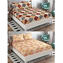 Soniasaa Combo Pack of 2 Double Bedsheet with 4 Free Pillow Covers 266 TC Soft Cotton-Blend 228 x 228 Cm(90X90 Inches) Double Bedsheet for Double Bed