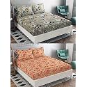 Combo Pack of 2 Double Bedsheet with 4 Free Pillow Covers 266 TC Soft Cotton-Blend 228 x 228 Cm(90X90 Inches) Double Bedsheet for Double Bed