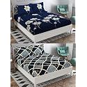 Combo Pack of 2 Double Bedsheet with 4 Free Pillow Covers 266 TC Soft Cotton-Blend 228 x 228 Cm(90X90 Inches) Double Bedsheet for Double Bed