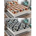 Combo Pack of 2 Double Bedsheet with 4 Free Pillow Covers 266 TC Soft Cotton-Blend 228 x 228 Cm(90X90 Inches) Double Bedsheet for Double Bed