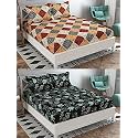 Combo Pack of 2 Double Bedsheet with 4 Free Pillow Covers 266 TC Soft Cotton-Blend 228 x 228 Cm(90X90 Inches) Double Bedsheet for Double Bed
